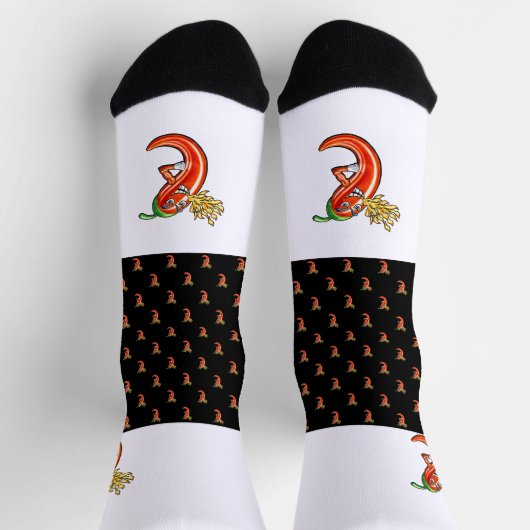 Funny Spicy Chili auf Feuermuster Socken (Oben)