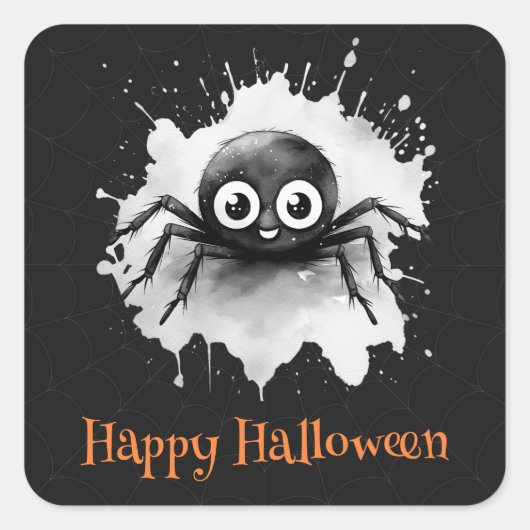 Funny Spider Cobweb Happy Halloween Quadratischer Aufkleber (Vorderseite)