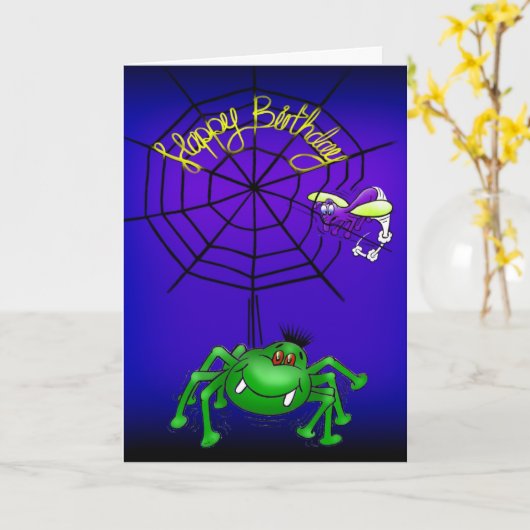 Funny Spider Karte (Gelbe Blume)