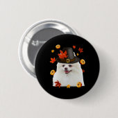 Funny Spitz Hund Pilgrim Hat Fall glücklich Danke Button (Vorne & Hinten)