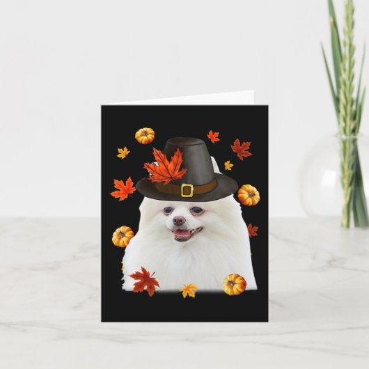 Funny Spitz Hund Pilgrim Hat Fall glücklich Danke Karte (Vorderseite)
