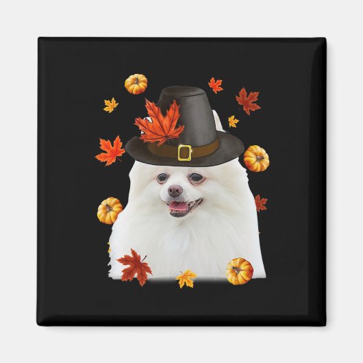 Funny Spitz Hund Pilgrim Hat Fall glücklich Danke Magnet (Vorne)