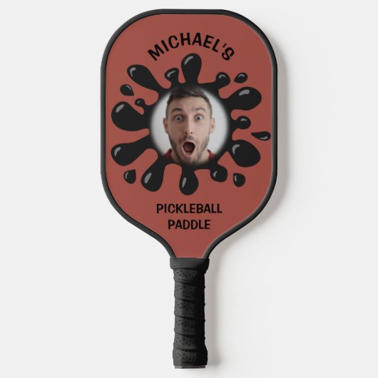 Funny Splatter Squish Black Goo Custom Name Photo Pickleball Schläger (Vorderseite)