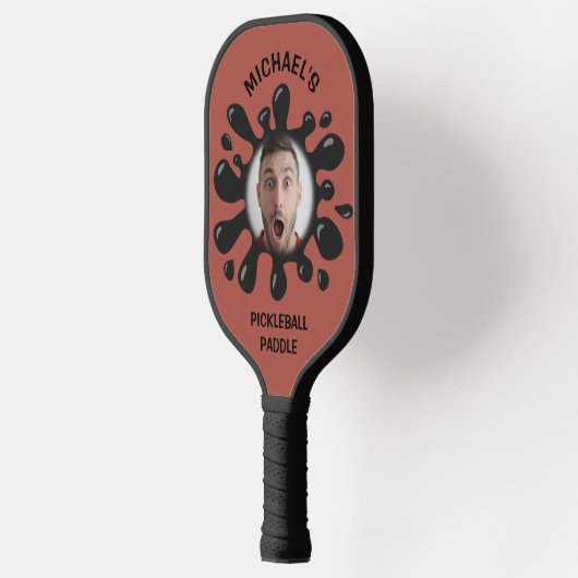 Funny Splatter Squish Black Goo Custom Name Photo Pickleball Schläger (Links)