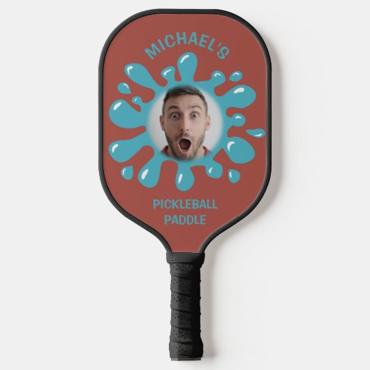 Funny Splatter Squish Blue Goo Custom Name Photo Pickleball Schläger (Vorderseite)