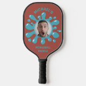 Funny Splatter Squish Blue Goo Custom Name Photo Pickleball Schläger (Rückseite)