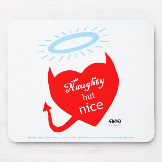 Funny Split Personality Naughty Nice Cartoon Herzl Mousepad (Vorne)