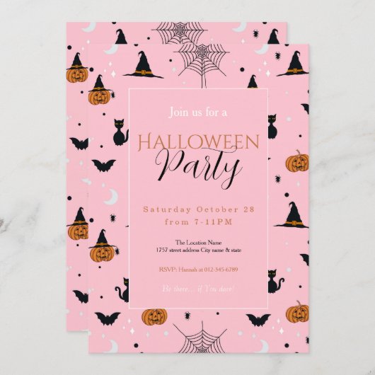Funny Spookoky Halloween Pink Design Einladung (Vorne/Hinten)