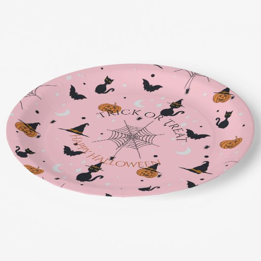 Funny Spookoky Halloween Pink Design Pappteller (Schrägansicht)