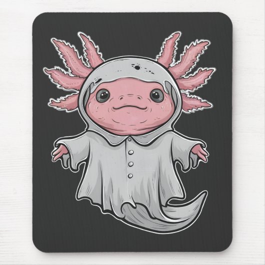 Funny Spooky Axoltol Amphibien Halloween Ghost Mousepad (Vorne)