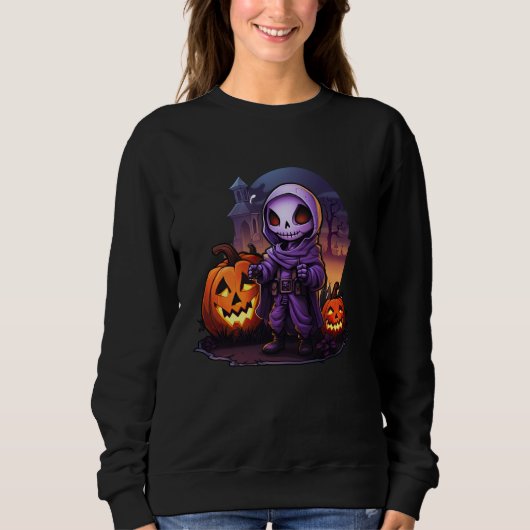 Funny Spooky Grim Sensenmann Cartoon Niedlich Cree Sweatshirt (Vorderseite)