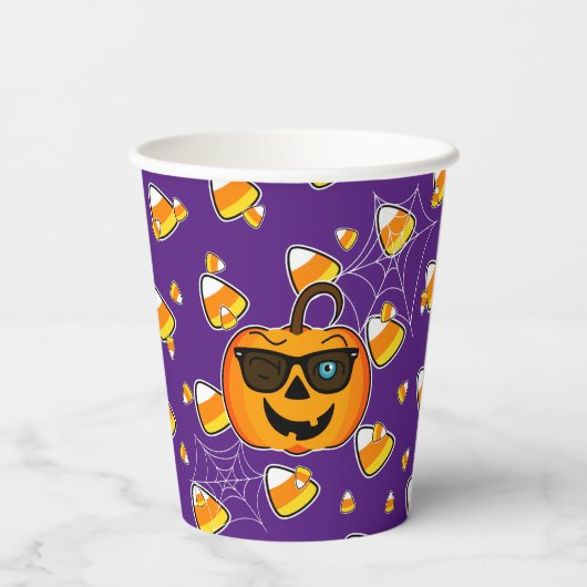 Funny Spooky Pumpkin iconic WinkS Muster Pappbecher (Rückseite)