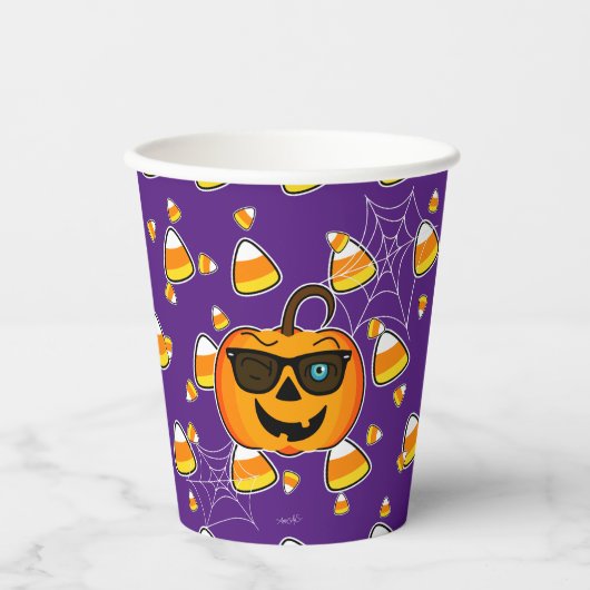 Funny Spooky Pumpkin iconic WinkS Muster Pappbecher (Vorderseite)