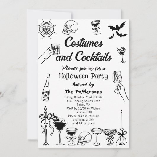 Funny Spooky Scribbles Halloween Cocktail Party Einladung (Vorderseite)