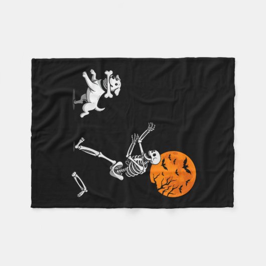 Funny Spooky Spaß Halloween Skeleton Jasing Hund Fleecedecke (Vorderseite (Horizontal))