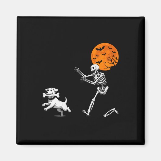 Funny Spooky Spaß Halloween Skeleton Jasing Hund Magnet (Vorne)