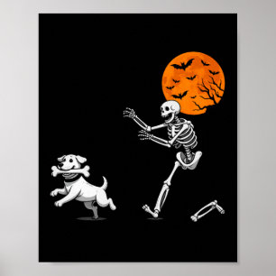 Funny Spooky Spaß Halloween Skeleton Jasing Hund Poster