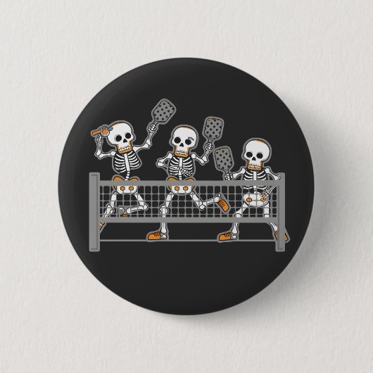 Funny Spooky Three Skeleton Playin Pickleball Gesc Button (Vorderseite)