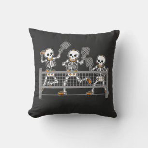 Funny Spooky Three Skeleton Playin Pickleball Gesc Kissen