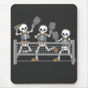 Funny Spooky Three Skeleton Playin Pickleball Gesc Mousepad
