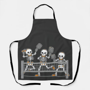 Funny Spooky Three Skeleton Playin Pickleball Gesc Schürze