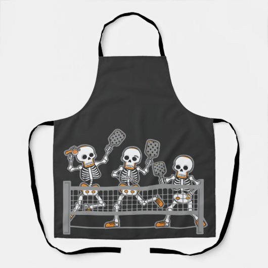 Funny Spooky Three Skeleton Playin Pickleball Gesc Schürze (Vorderseite)