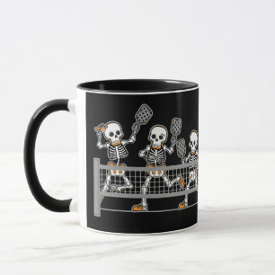 Funny Spooky Three Skeleton Playin Pickleball Gesc Tasse