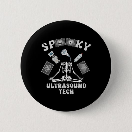 Funny Spooky Ultrasound Tech Skeleton Halloween Co Button (Vorderseite)