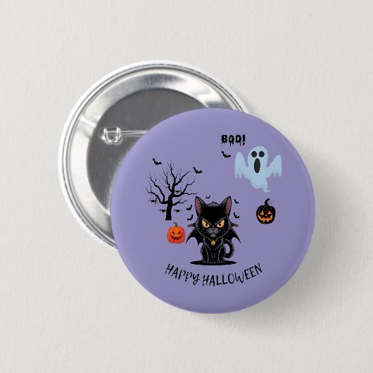 Funny Spooky Vampire Cat Halloween Button (Vorne & Hinten)
