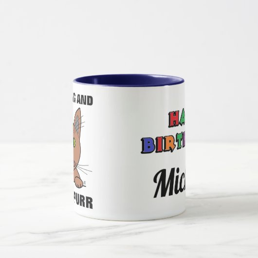 Funny Sprichwort Cat Blue Personalisiert Geburtsta Tasse (Zentrum)