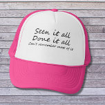 Funny Sprichwort Frauen glückliche Geburtstagszeit Truckerkappe<br><div class="desc">Funny Sprichwort Frauen's Happy Birthday Witz rosa Novelty LKWs Hüte. Sehen Sie,  alles hat alles getan,  kann sich das meiste nicht merken. Dieser niedliche Hut wäre perfekt für jemanden,  der anmutig altert! Dieses trendige Geschenk wird sie jeden Tag zum Lachen bringen.</div>