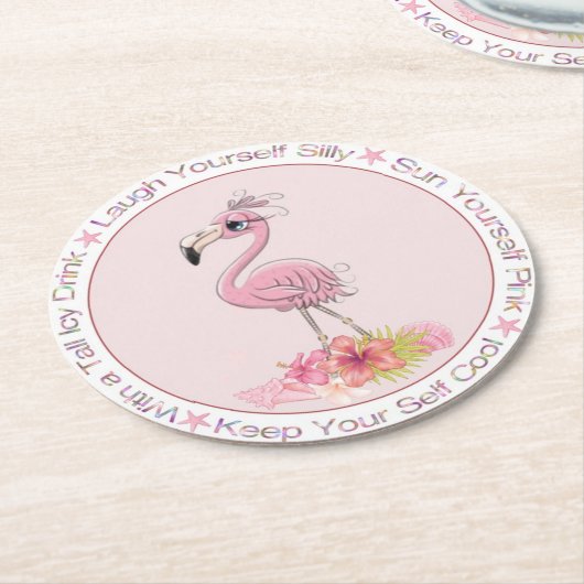 Funny Sprichwort Pink Flamingo Aquarellbilder Runder Pappuntersetzer (Angewinkelt)