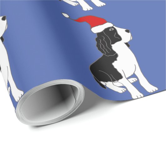 Funny Springer Spaniel Dog in Santa hat Christmas Geschenkpapier (Rolleneckpunkt)