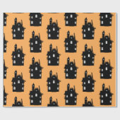 Funny Spuk House Black & Orange Kids Halloween Geschenkpapier (Flach)