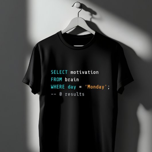 Funny SQL Monday Motivation Programmer Joke T-Shirt