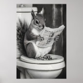 Funny Squirrel Bathroom Print, Reading Newspaper Poster (Vorne)