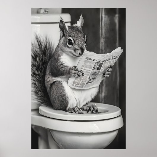 Funny Squirrel Bathroom Print, Reading Newspaper Poster (Vorne)