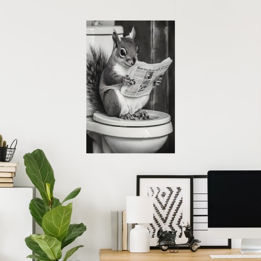 Funny Squirrel Bathroom Print, Reading Newspaper Poster (Heimbüro)