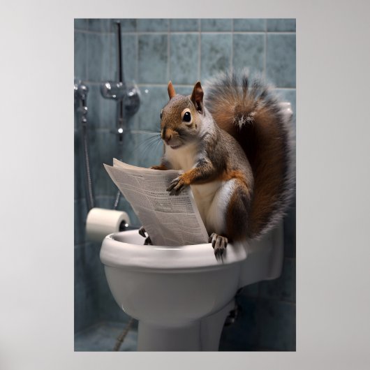 Funny Squirrel Bathroom Print, Toilet Newspaper Poster (Vorne)