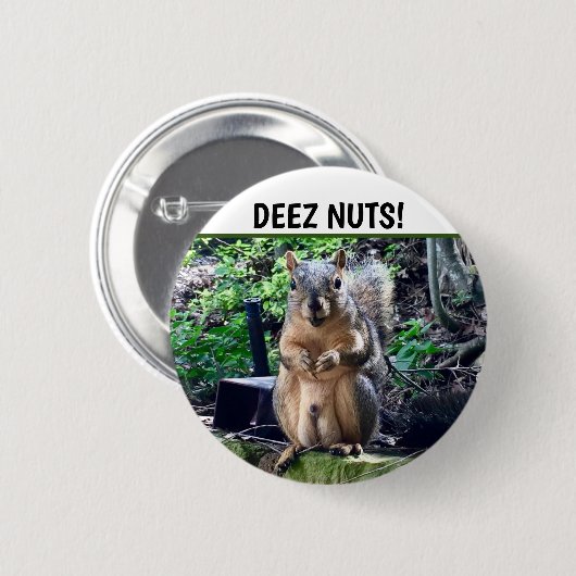 Funny Squirrel Deez Nuts Unangemessenes Spaß Foto Button (Vorne & Hinten)