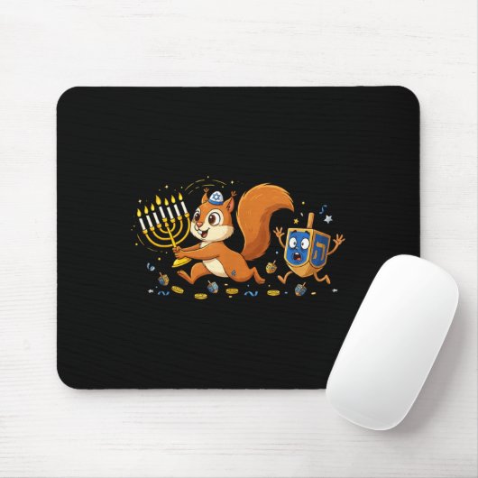 Funny Squirrel Dreidel Menorah Hanukkah Kids Women Mousepad (Mit Mouse)