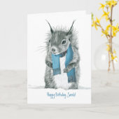 Funny Squirrel mit Blue Scarf Grußkarte Karte (Gelbe Blume)