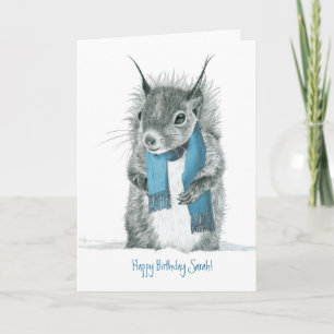 Funny Squirrel mit Blue Scarf Grußkarte Karte