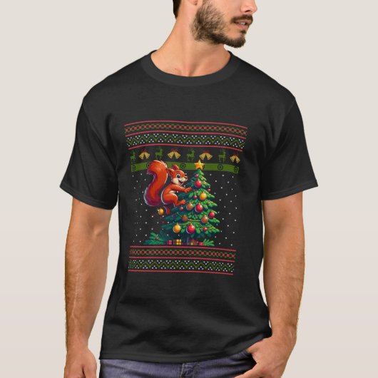 Funny Squirrel Ugly Christmas Tree Weihnachtsmannm T-Shirt (Vorderseite)