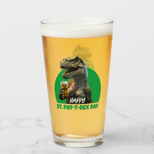 Funny St. Pat-T-Rex Celebration Bierliebhaber Dino Glas (Vorne (Gefüllt))