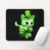Funny St Patricks Day Cat Holding Kleeblatt St Pat Mousepad (Mit Mouse)