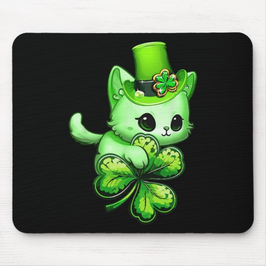 Funny St Patricks Day Cat Holding Kleeblatt St Pat Mousepad (Vorne)