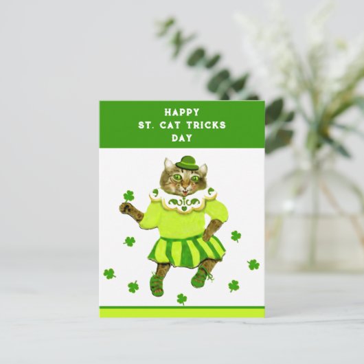 Funny St. Patrick's Day Cat Postkarte (Stehend Vorderseite)