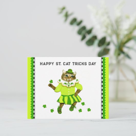 Funny St. Patrick's Day Cat Postkarte (Stehend Vorderseite)