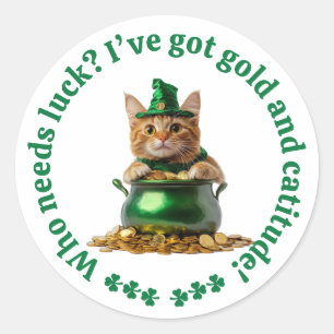 Funny St. Patrick's Day Cat Sticker - Leprechaun